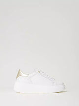 Sneakers platform in pelle Bic. Bianco Ottico/Oro