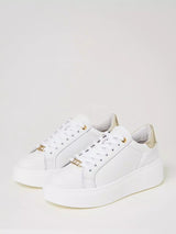 Sneakers platform in pelle Bic. Bianco Ottico/Oro