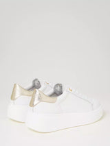 Sneakers platform in pelle Bic. Bianco Ottico/Oro