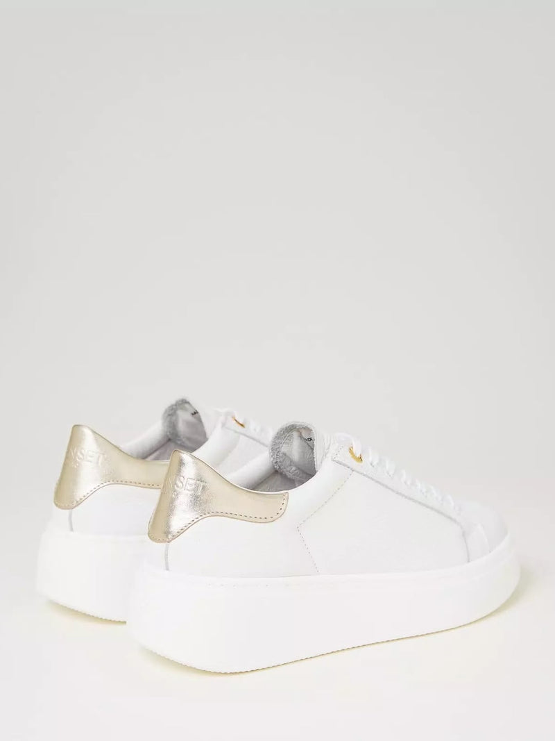 Sneakers platform in pelle Bic. Bianco Ottico/Oro