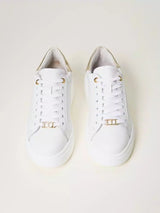 Sneakers platform in pelle Bic. Bianco Ottico/Oro