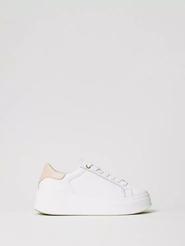 Sneakers platform in pelle Bic. Bianco Ottico/Pink