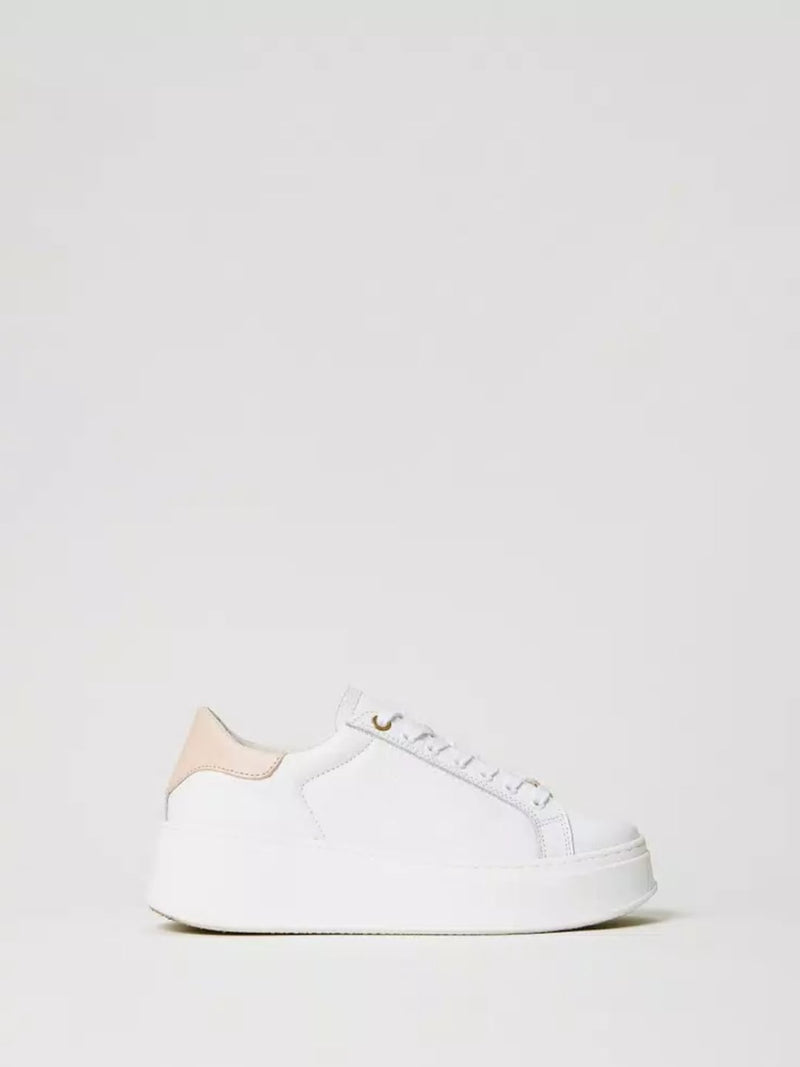 Sneakers platform in pelle Bic. Bianco Ottico/Pink