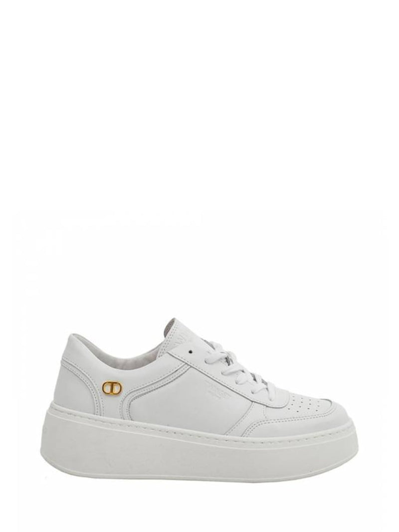 Twinset Sneakers platform in pelle con logo Bianco Ottico