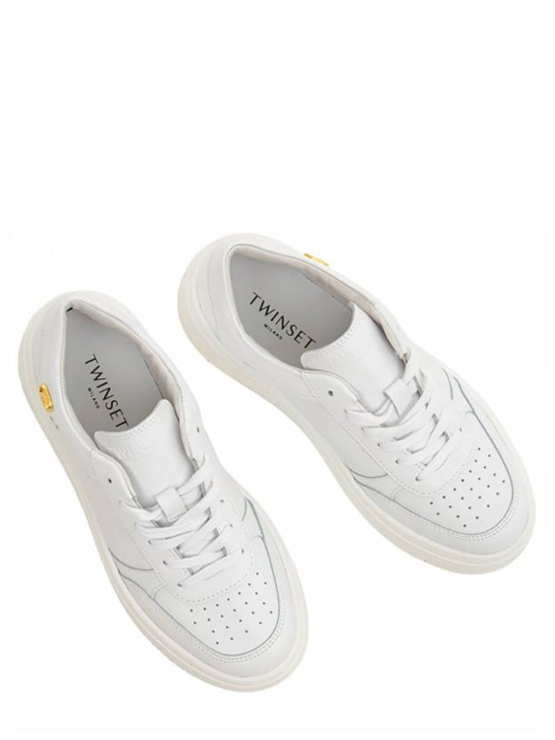 Twinset Sneakers platform in pelle con logo Bianco Ottico
