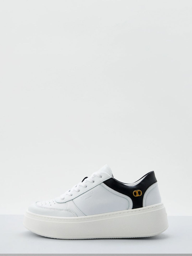 Sneakers platform in pelle con logo Bic. Ottico/Nero