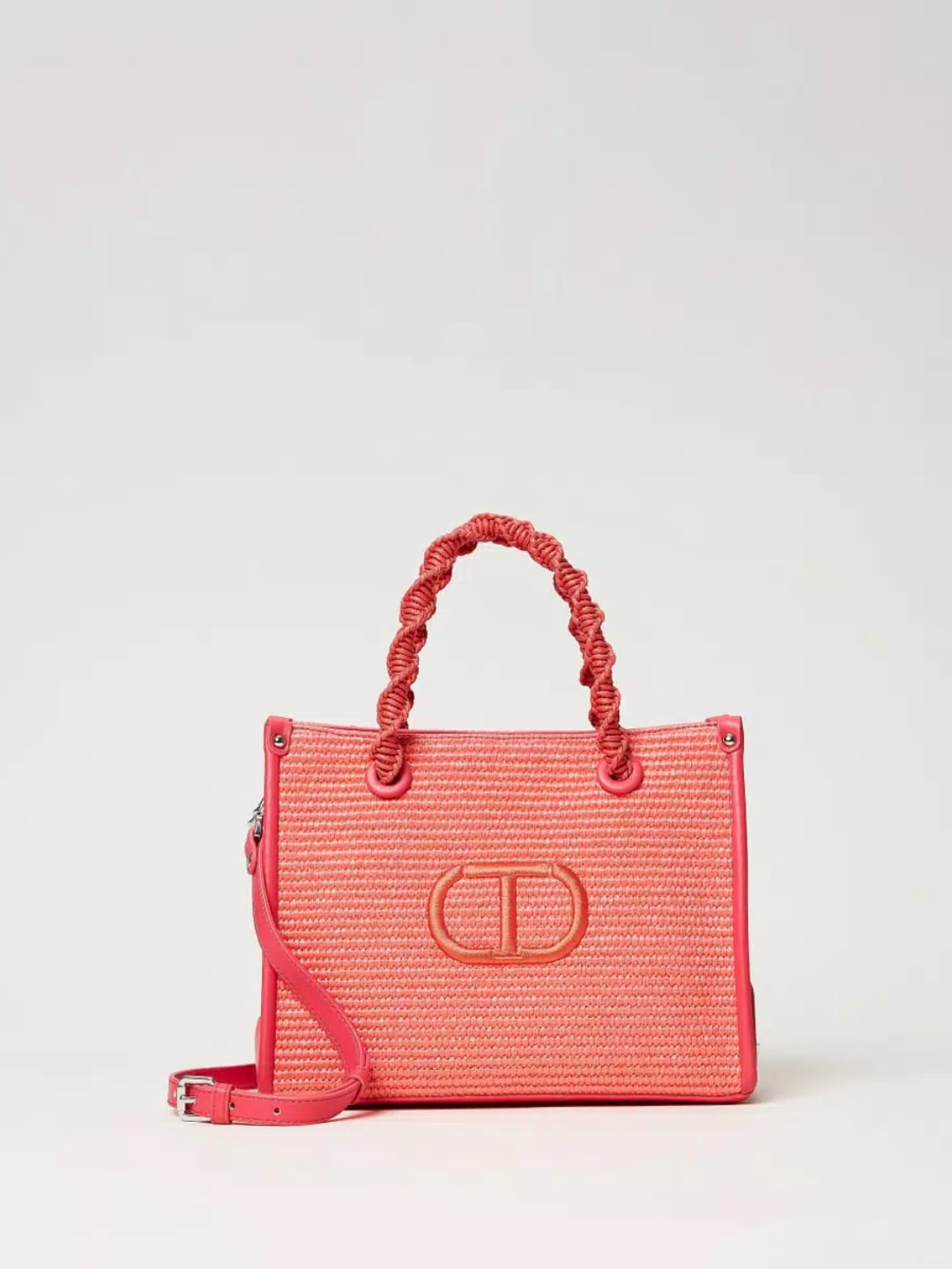 Twinset Borsa in pelle sintetica e rafia intrecciata Lip Gloss