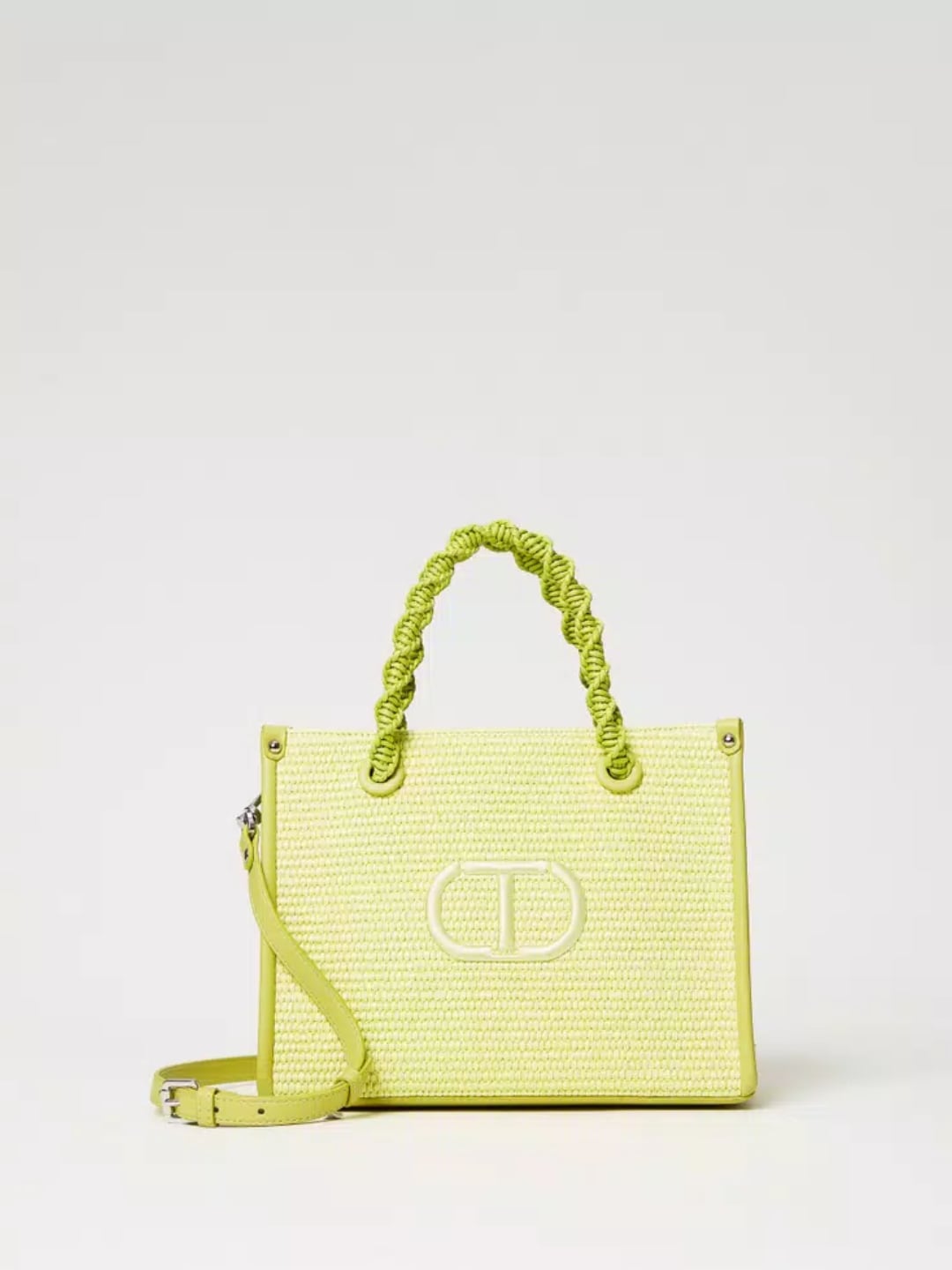 Twinset Borsa in pelle sintetica e rafia intrecciata Lime