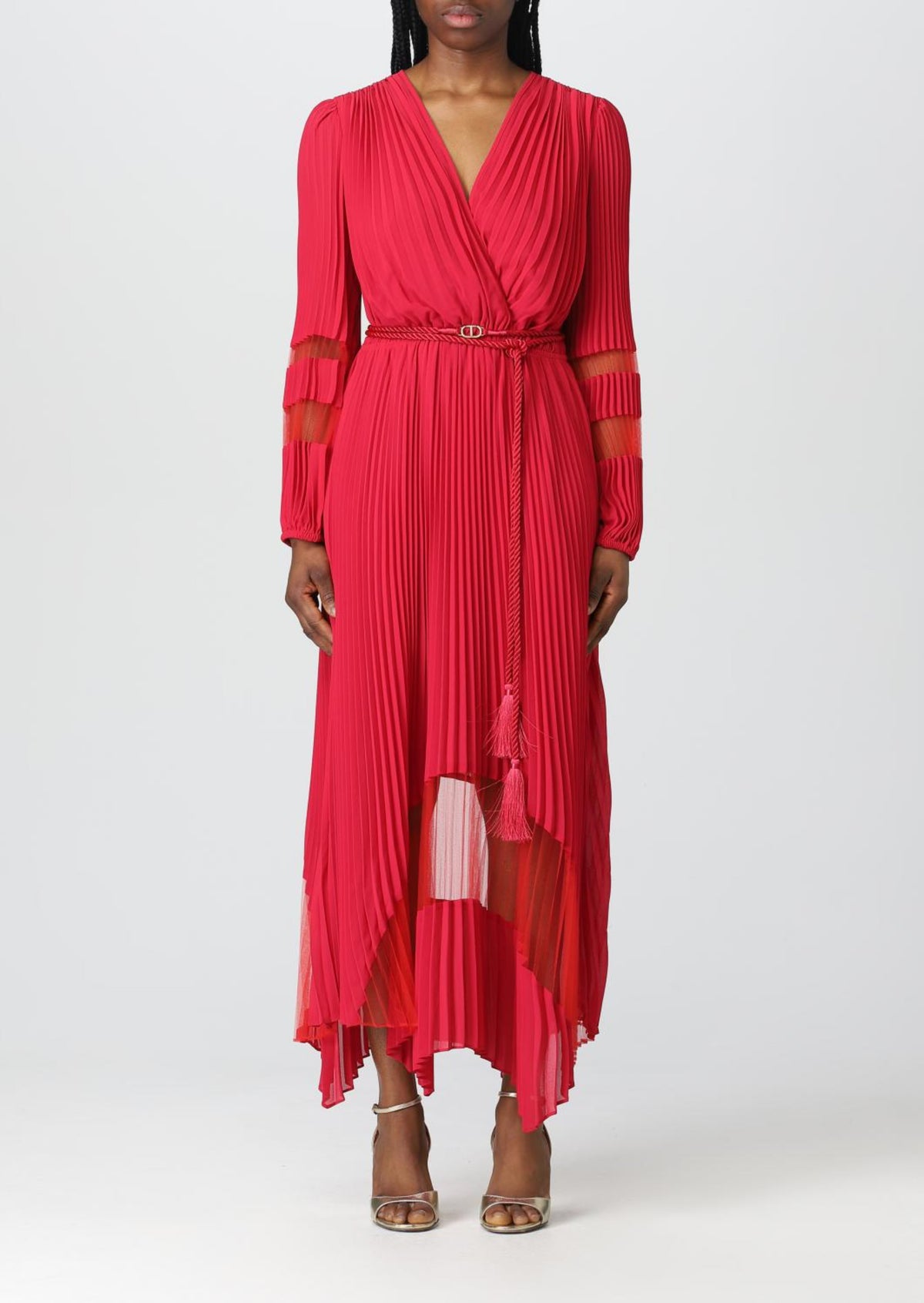 Twinset Abito lungo in georgette e tulle plissé Fucsia