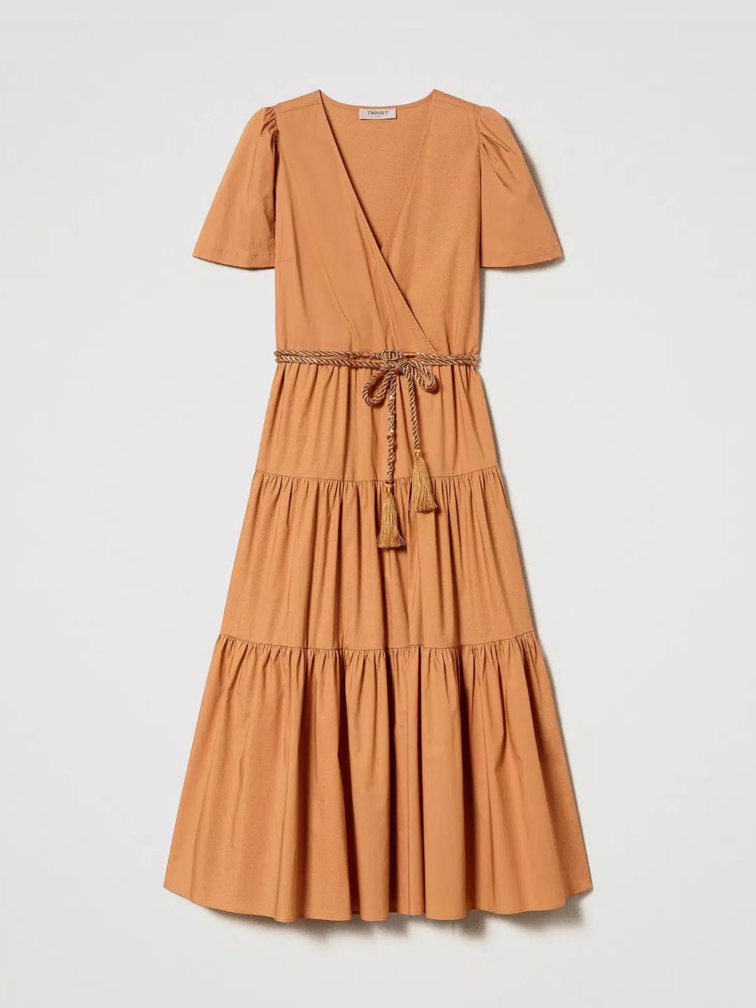 Twinset Abito lungo in popeline a balze arricciate Hazelnut