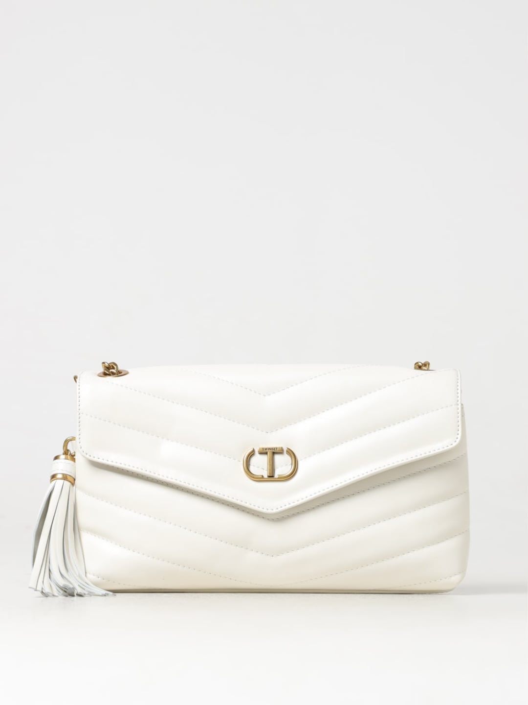 Twinset Borsa a tracolla con manico superiore e logo oval T Avorio