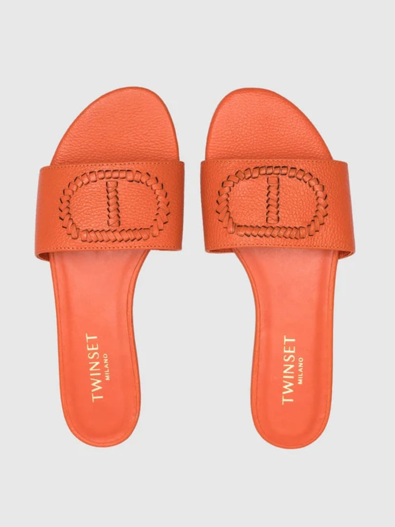 Ciabattina in pelle con logo Oval T Col. Orange