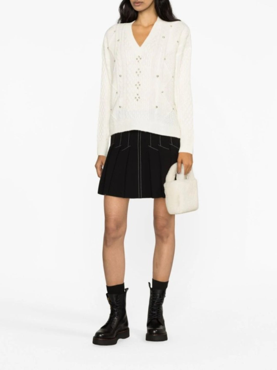 Twinset Maglia in misto lana e mohair con strass Bianco