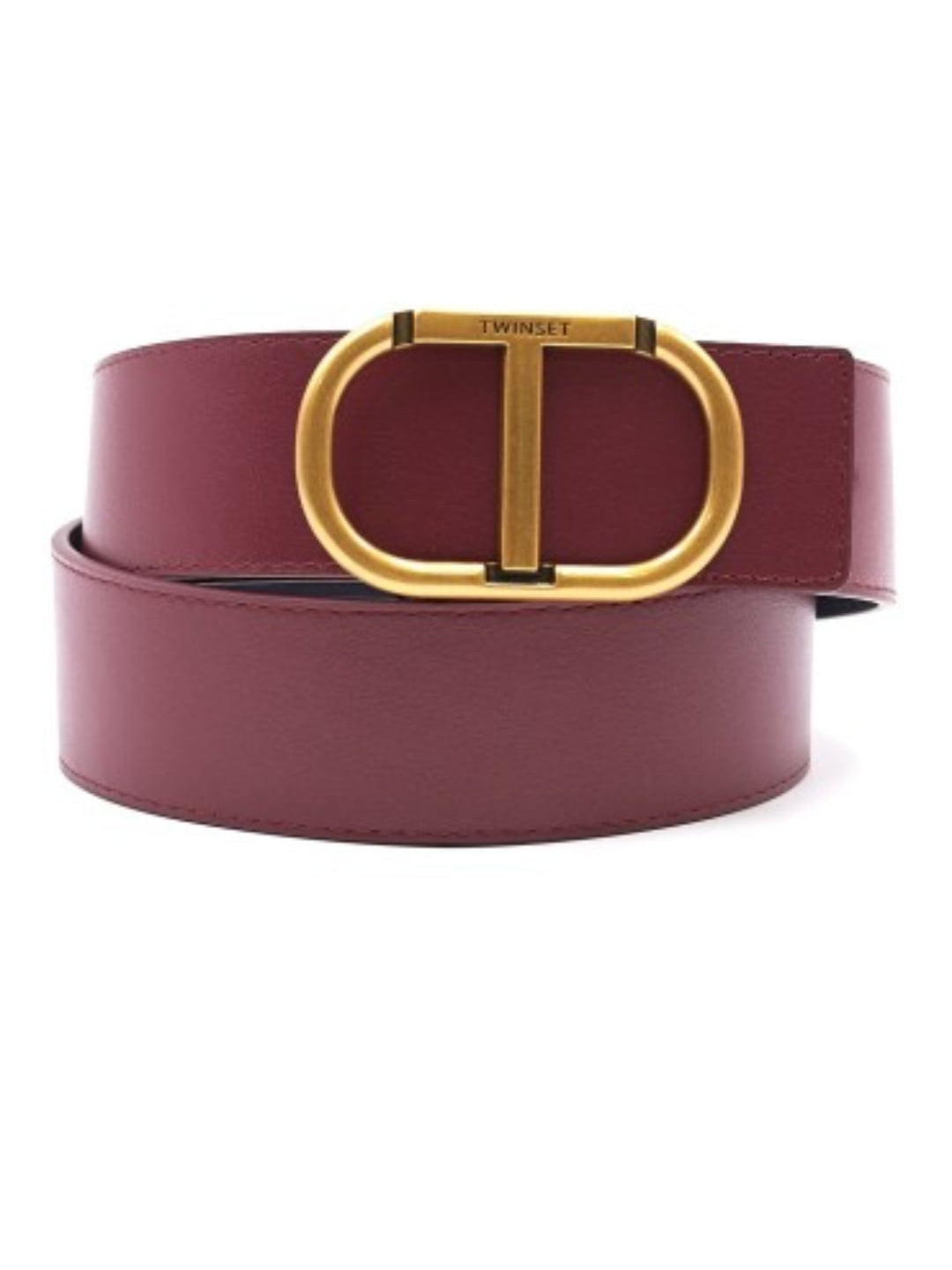 Twinset Cintura reversibile in pelle con Oval T Bicolor Lampone Beige