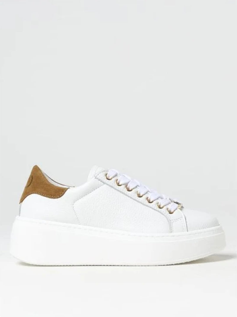 Sneakers platform in pelle Bic. Bianco Ottico/Pecan