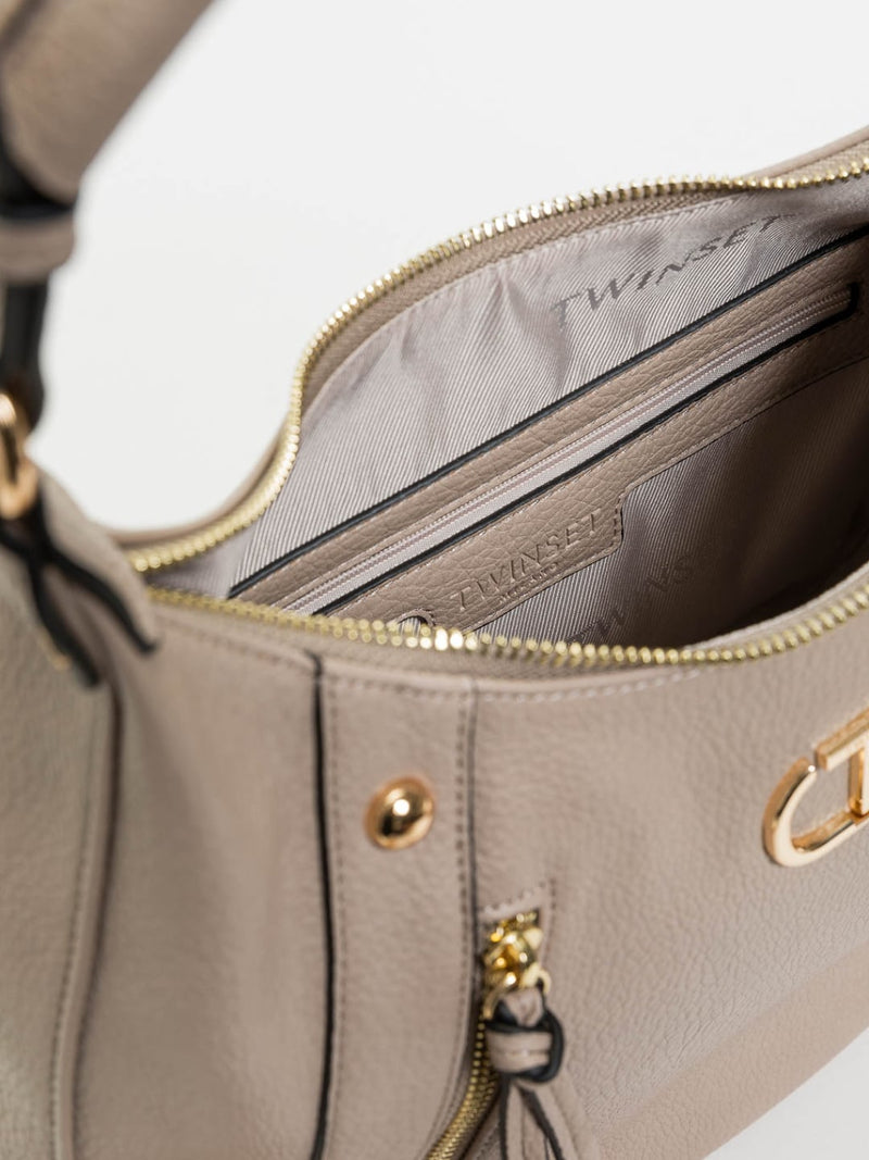 Borsa a spalla con design arrotondato Tortora Chiaro