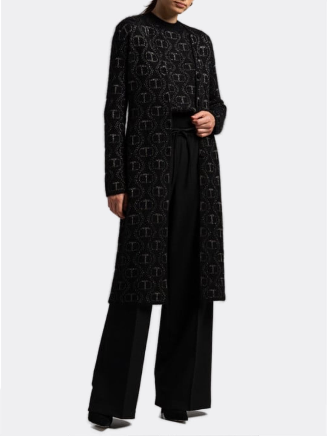 Twinset Cardigan in angora e lurex con Oval T Nero