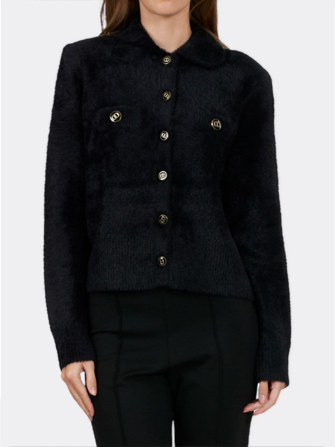 Twinset Giacca corta in maglia jacquard piquet Nero