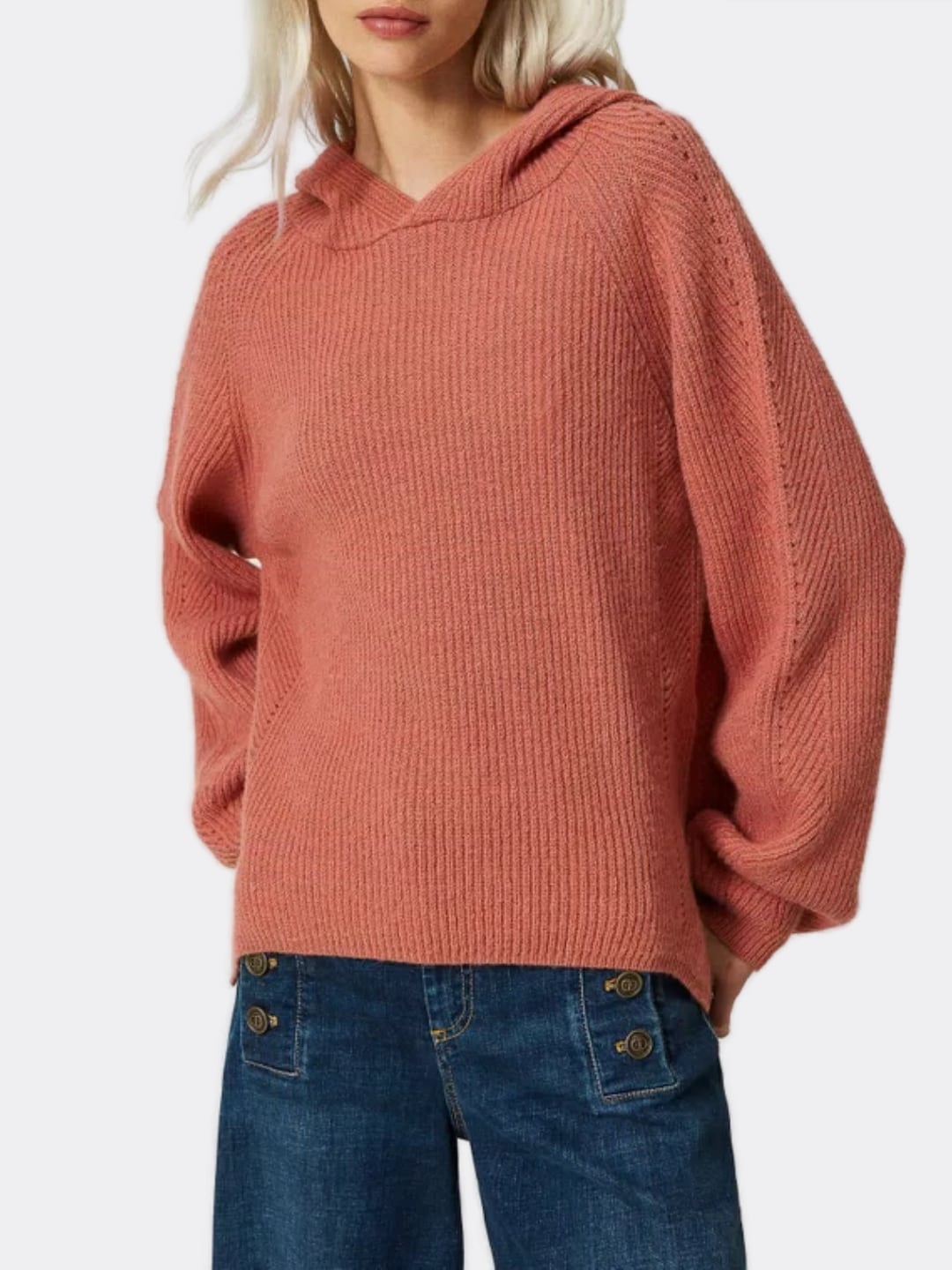 Twinset Maxi maglia a coste in lana e alpaca Rosette