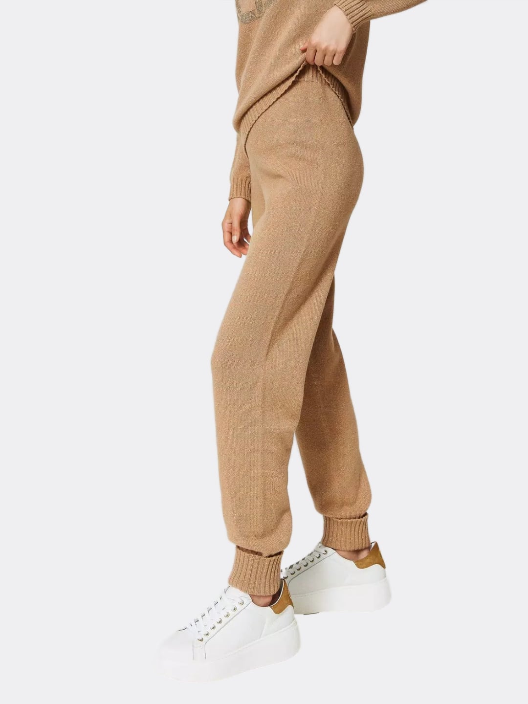 Twinset Pantaloni joggers in misto lana e lurex Pecan Brown