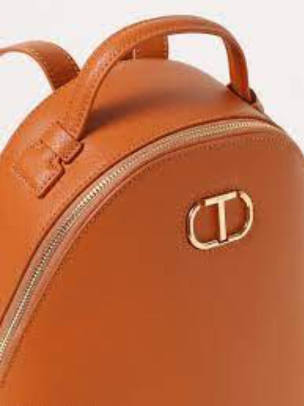 Zaino in pelle sintetica a grana con logo Leather Brown