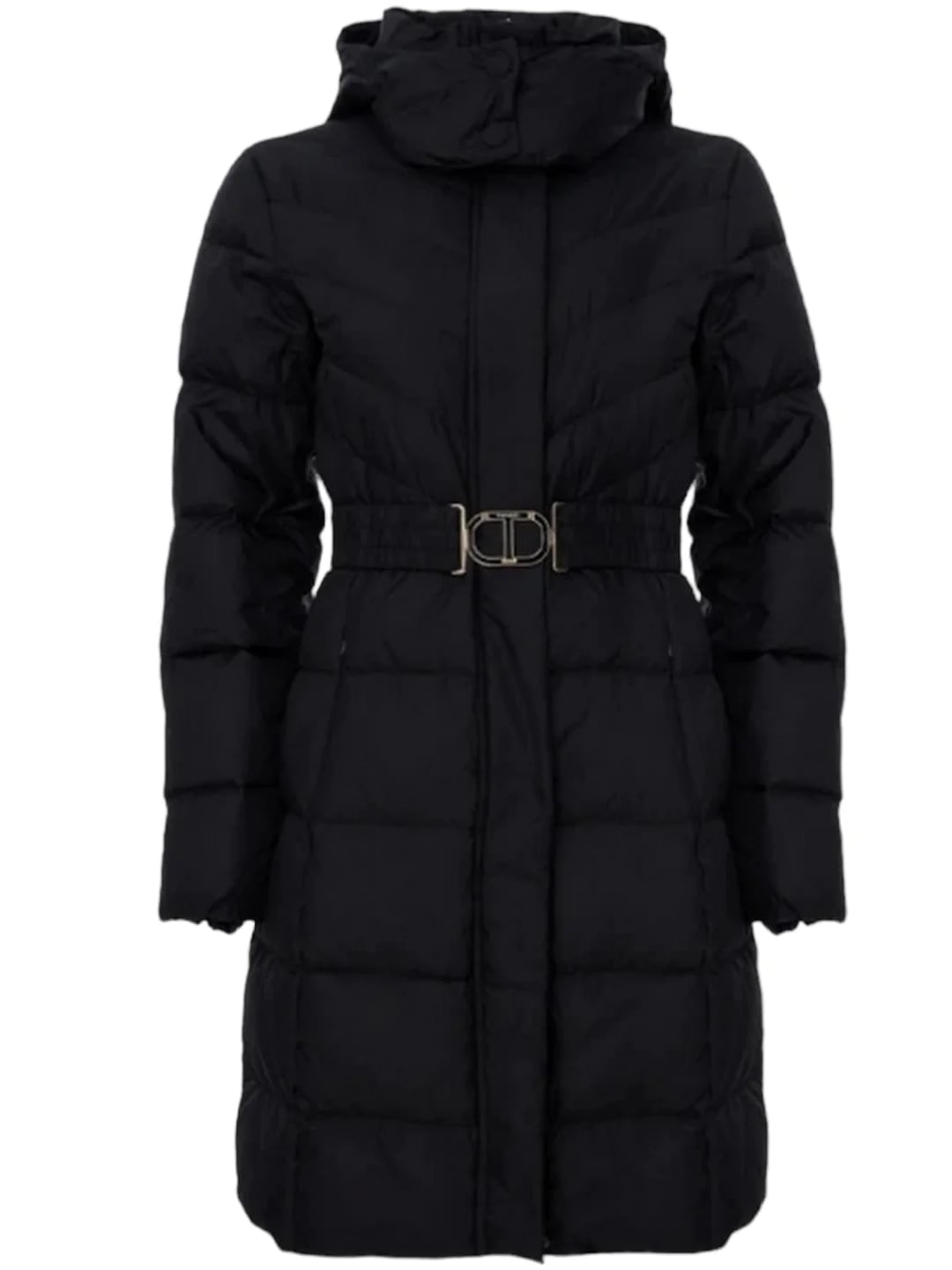 Twinset Piumino Lungo con Fibbia Oval Nero