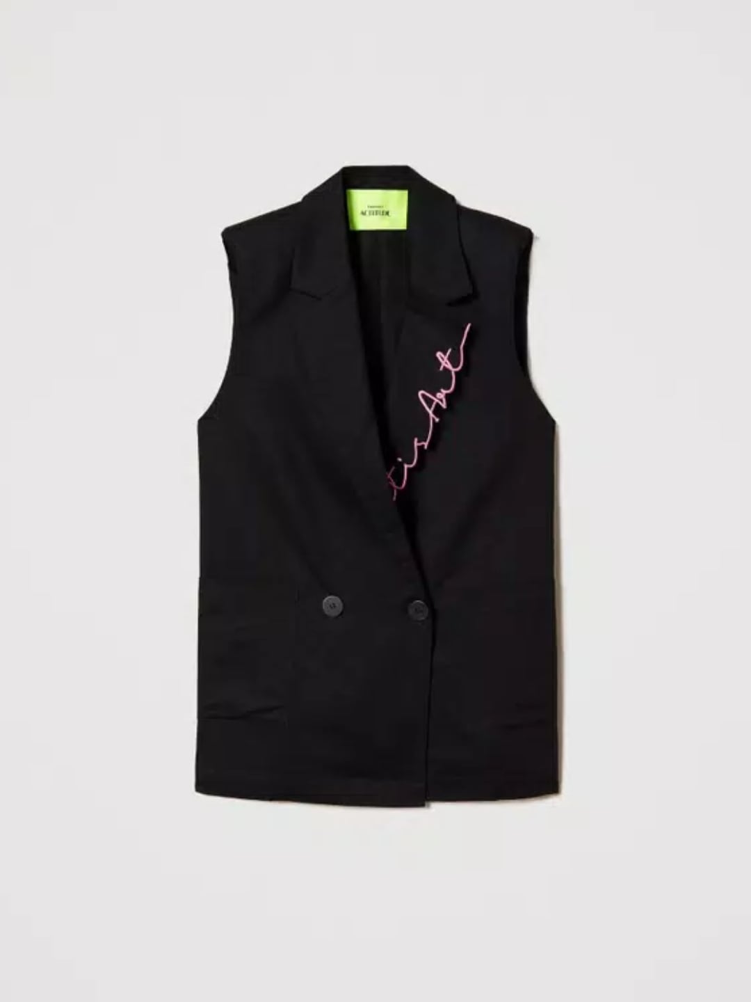 Twinset Gilet MYFO in misto lino ricamato Nero