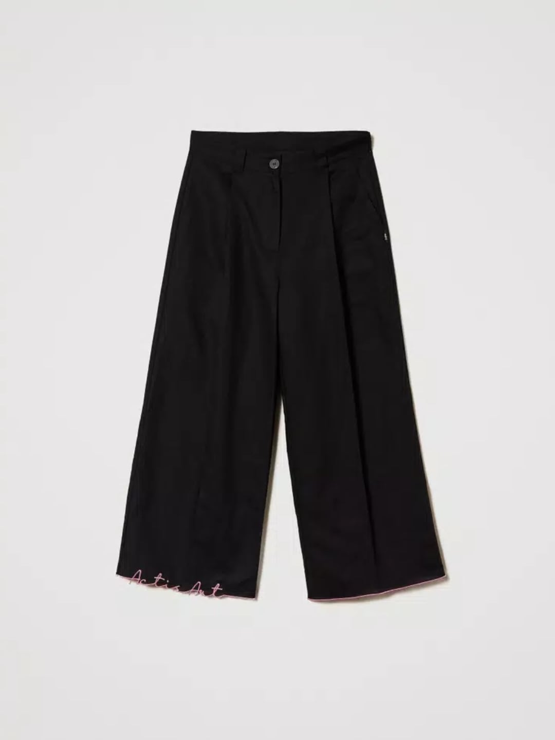 Twinset Pantaloni cropped MYFO in misto lino ricamato Nero