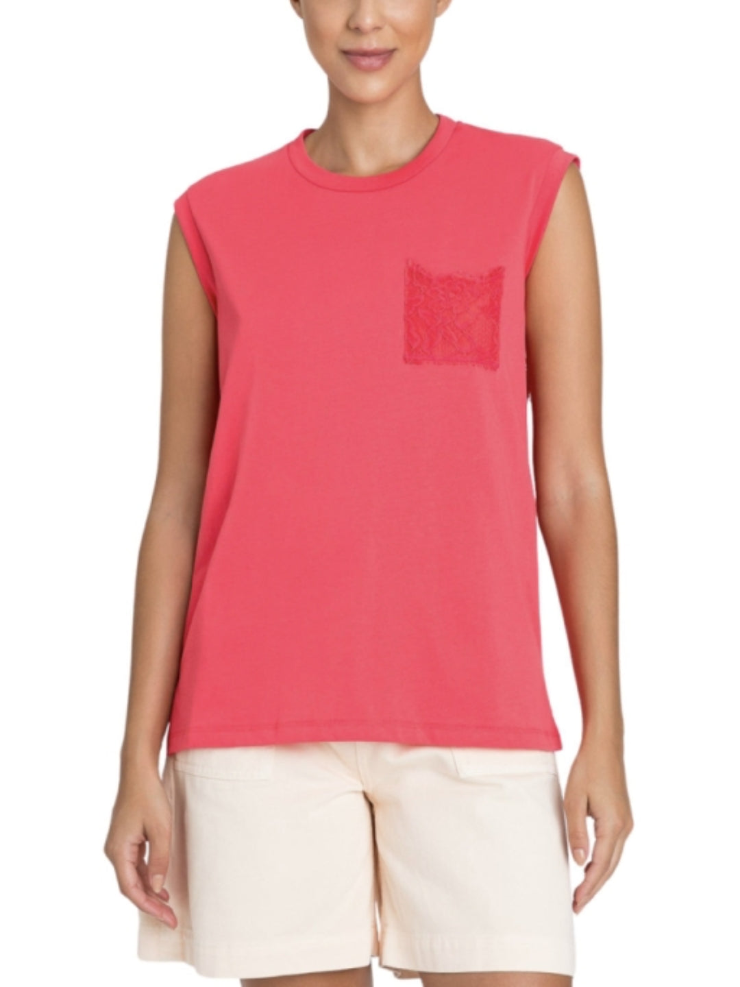 T-shirt regular con pizzo Fucsia