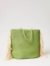 Borsa Shopping Effetto Rafia con Frange Verde Fresh Lime