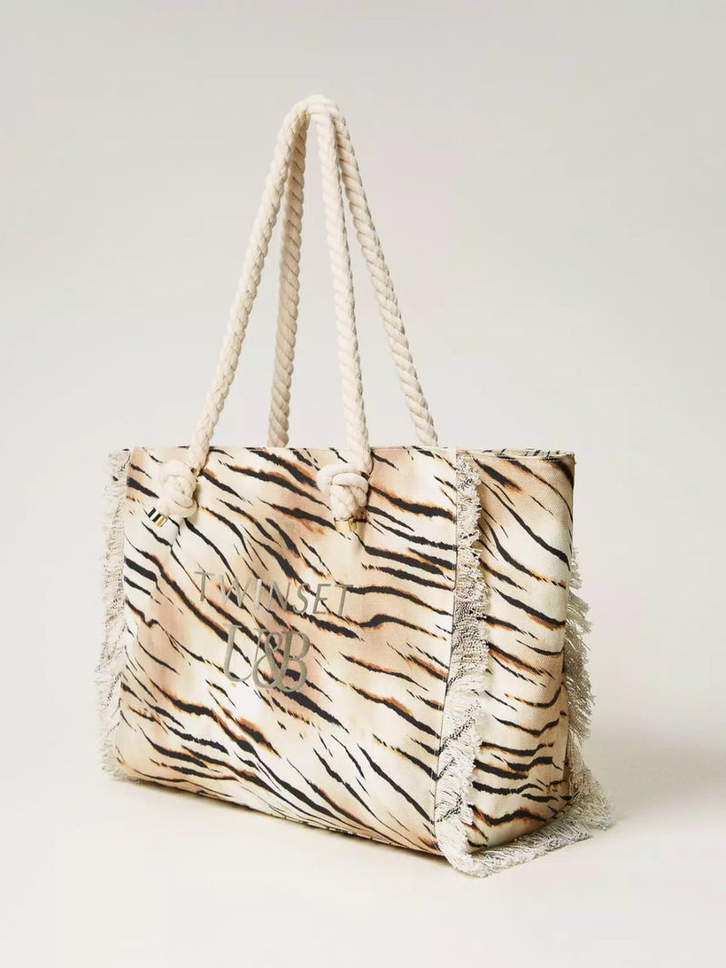 Borsa Shopping in Canvas Stampato Stampa Animalier