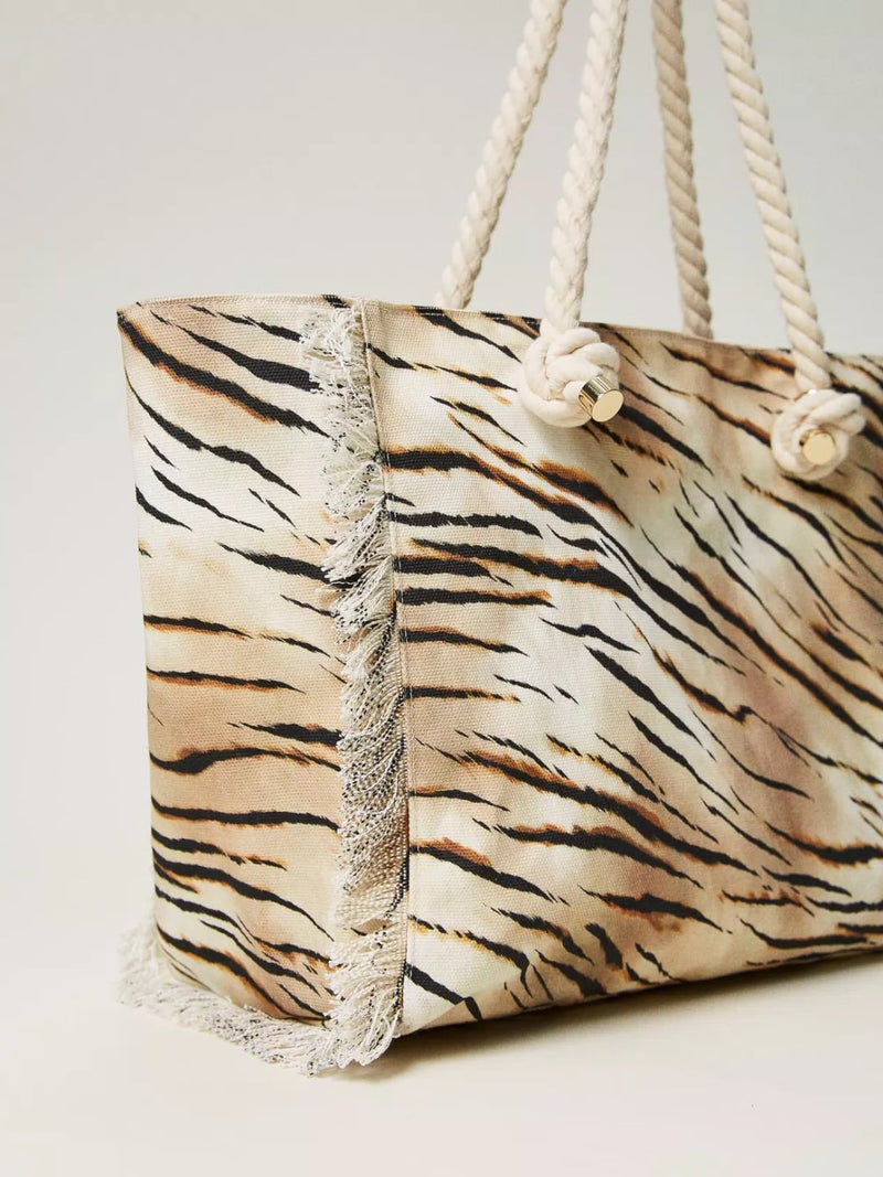 Borsa Shopping in Canvas Stampato Stampa Animalier