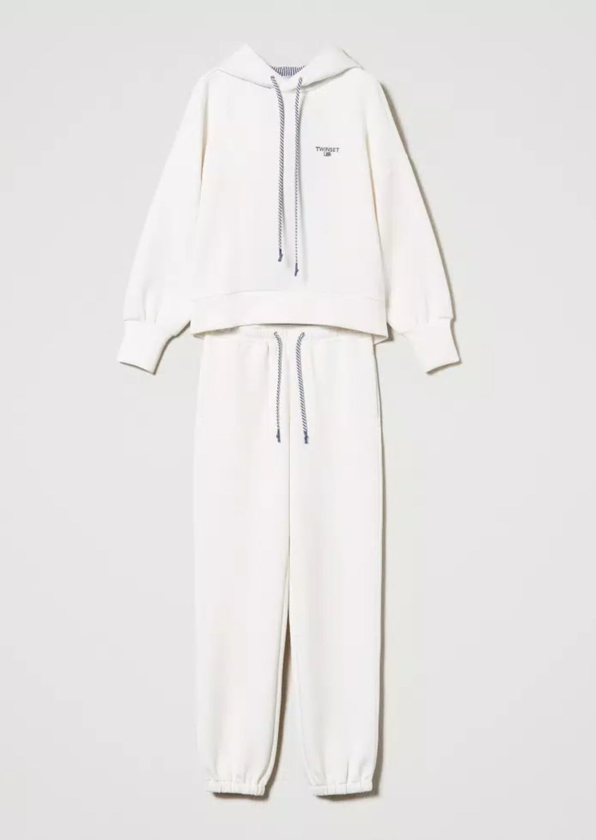Twinset Completo Felpa e Joggers in Tessuto Scuba Bianco e Azzurro a righe