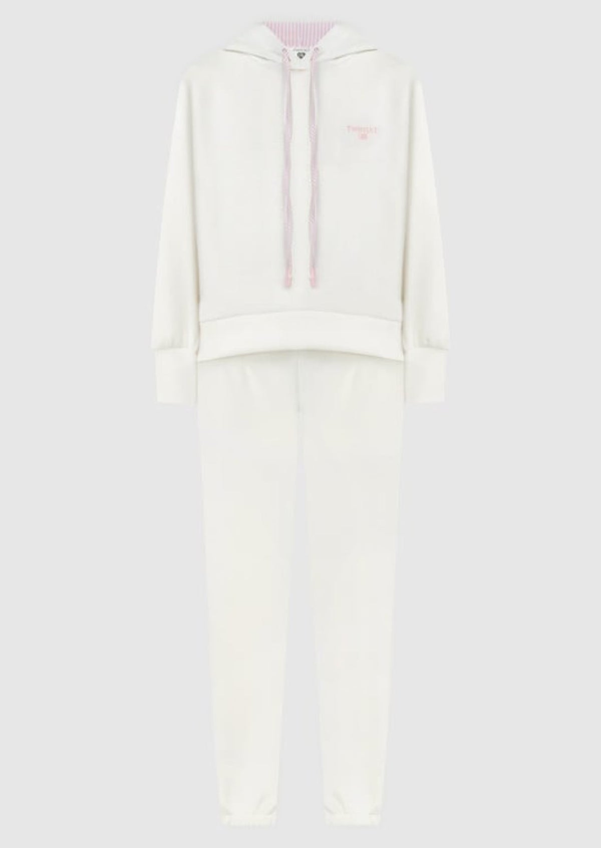 Twinset Completo Felpa e Joggers in Tessuto Scuba Bianco e Rosa a righe