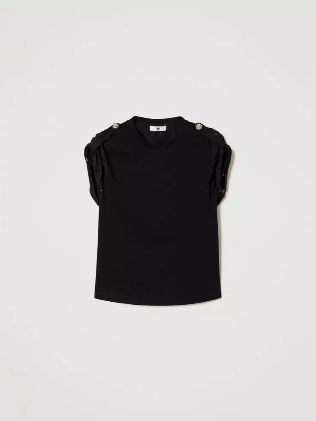 T-shirt con maniche in popeline sangallo Nero