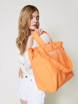 Borsa shopper in canvas con logo Col. Arancione "Summer Orange"