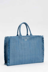 Borsa shopper con frange e logo Denim