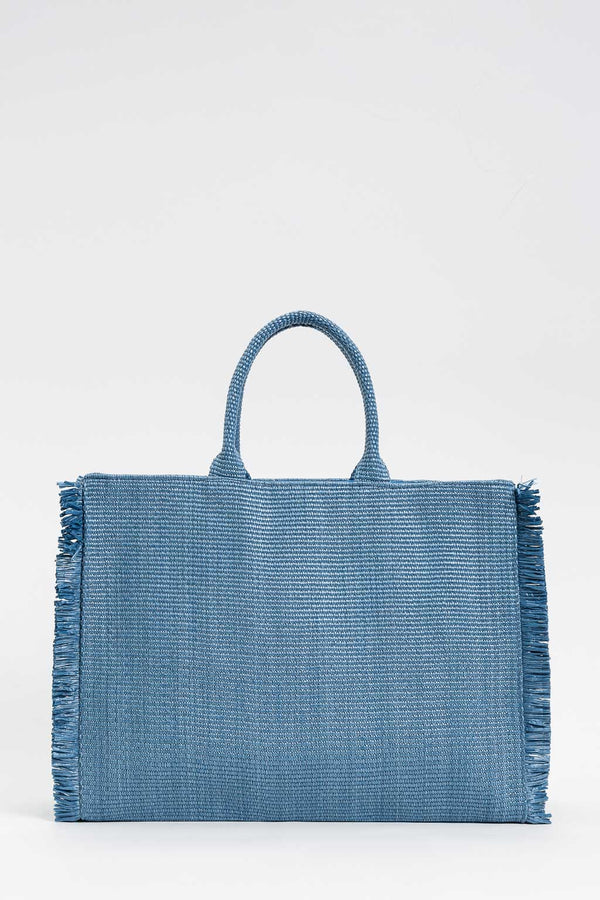 Borsa shopper con frange e logo Denim