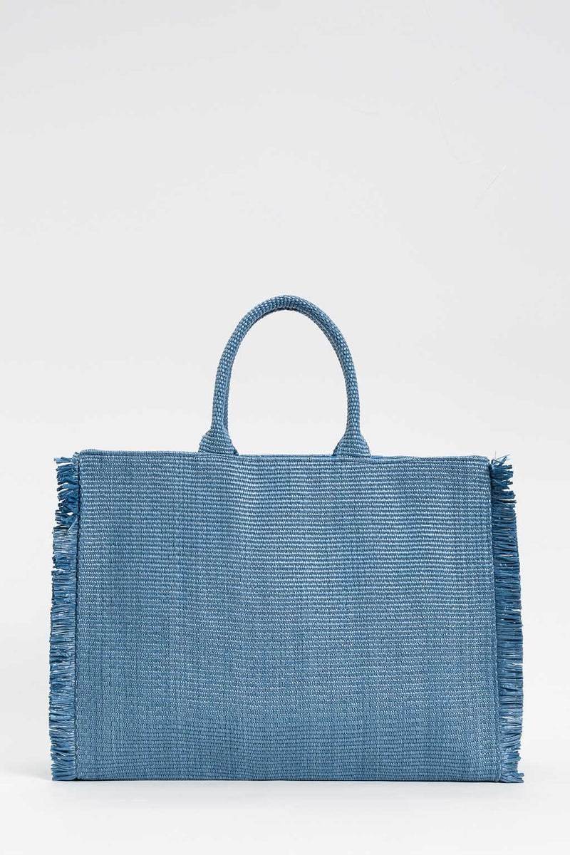 Borsa shopper con frange e logo Denim