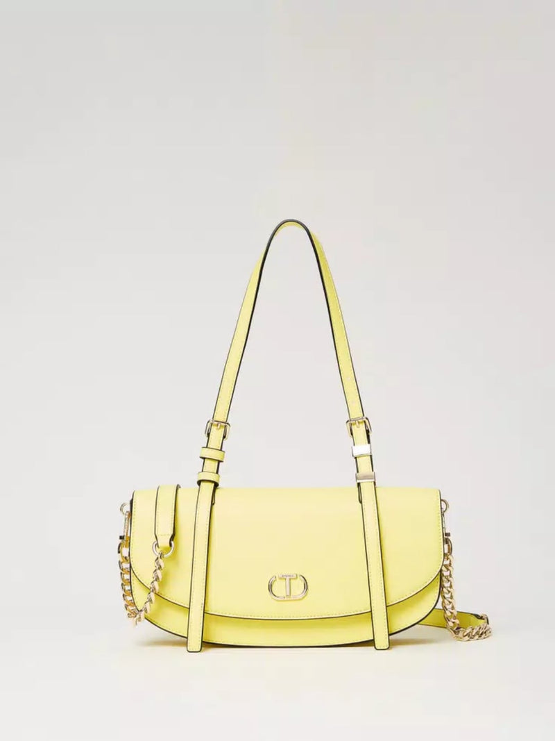 Borsa a tracolla con patta e Oval T Giallo Light Lemon