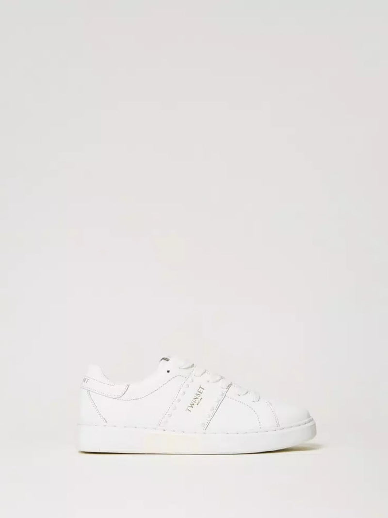 Sneakers in pelle con borchie Col. Bianco Ottico