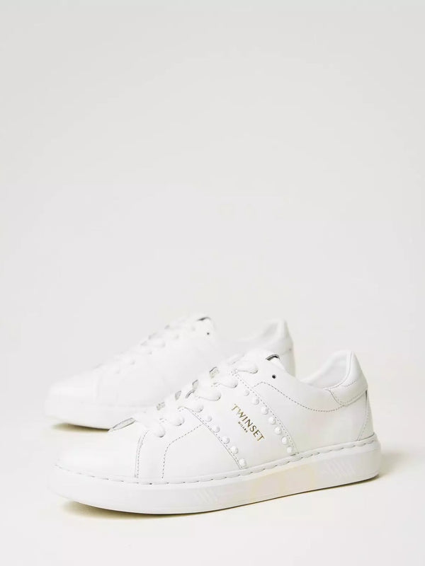 Sneakers in pelle con borchie Col. Bianco Ottico