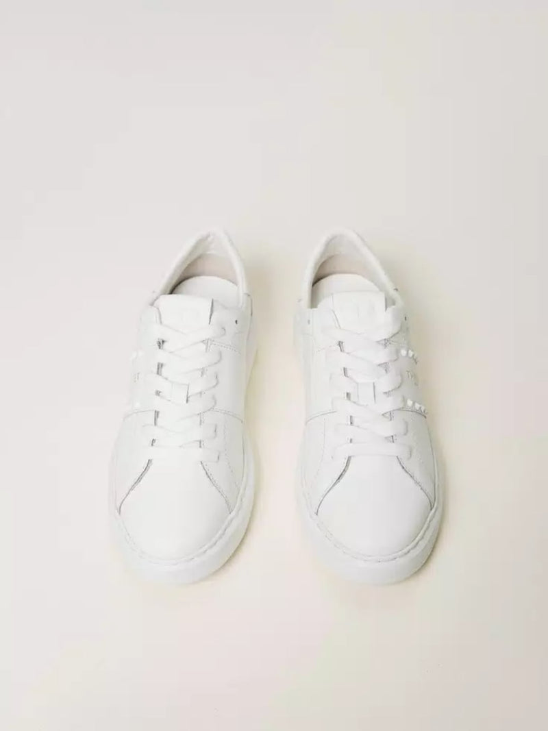 Sneakers in pelle con borchie Col. Bianco Ottico