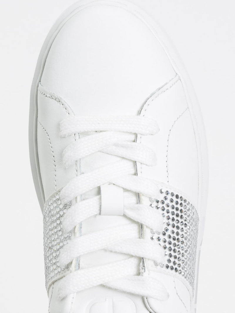 Sneakers in pelle con strass Col. Bianco Ottico