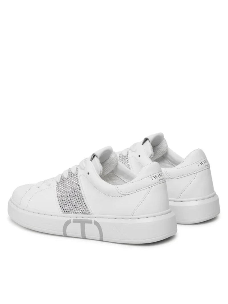 Sneakers in pelle con strass Col. Bianco Ottico