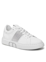 Sneakers in pelle con strass Col. Bianco Ottico