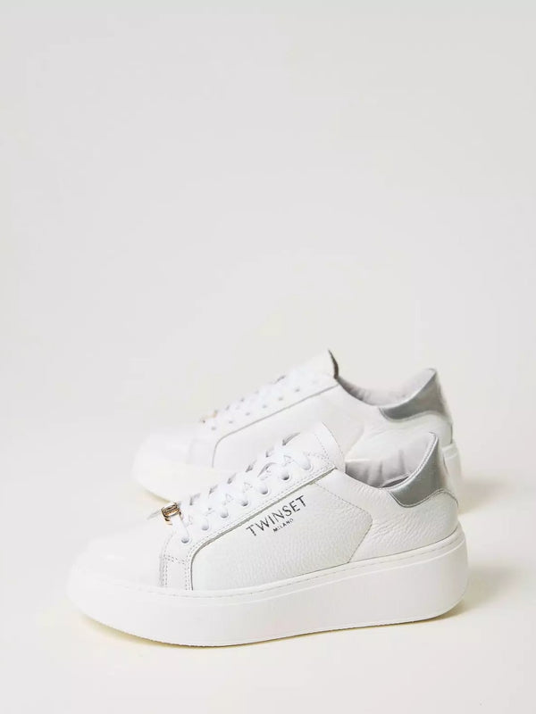 Sneakers platform in pelle Bic. Bianco Ottico/Argento