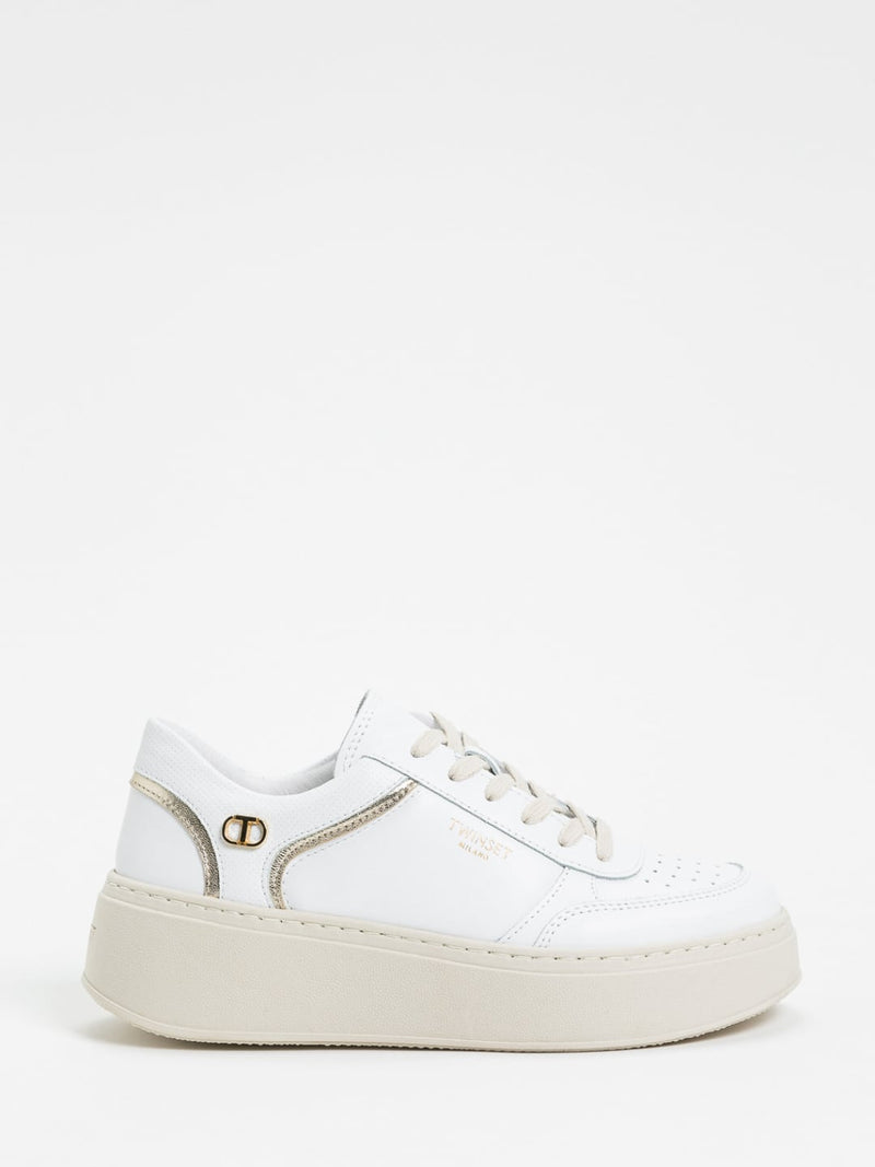 Sneakers Platform in pelle Col. Bianco Ottico