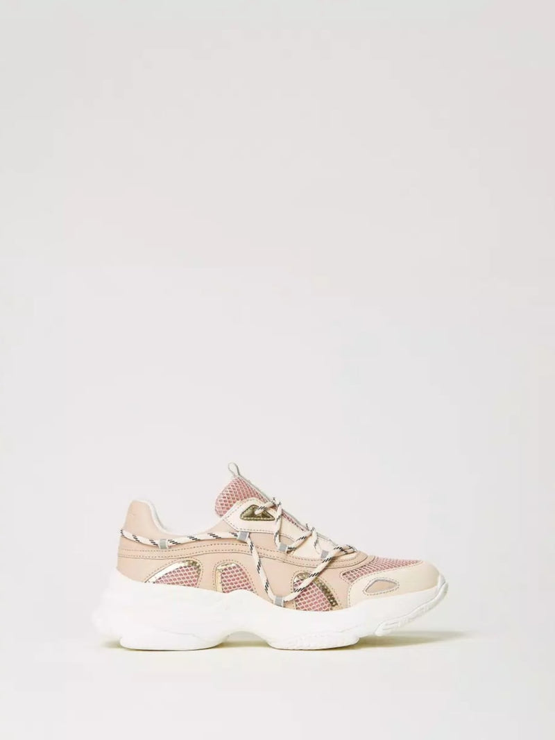 Sneakers slip on in pelle con inserti Col Beige Almond Milk