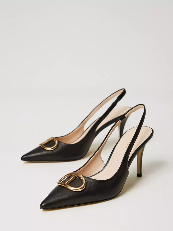 Décolleté sling back in pelle Col. Nero